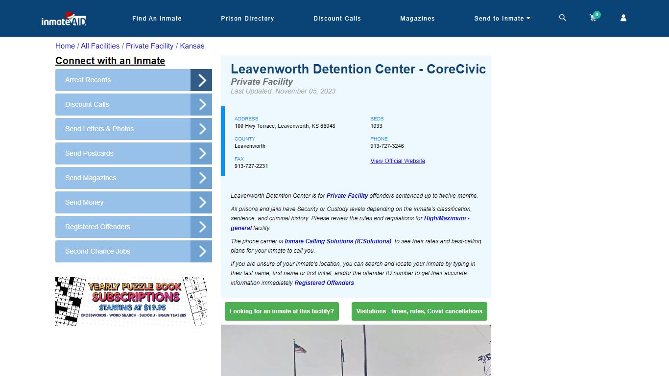 Leavenworth Detention Center - CoreCivic - Inmate Search - Leavenworth, KS